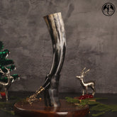 Curved Viking Drinking Horn with Brass Fenrir Tip